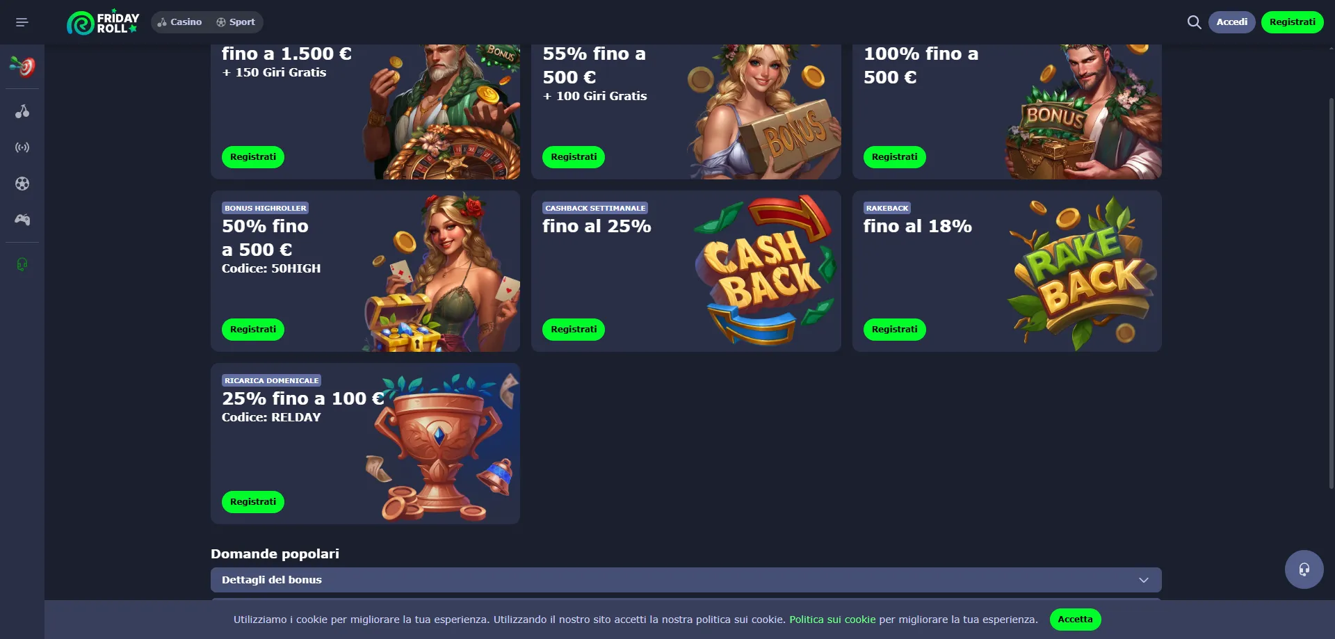 FridayRoll Casino promozioni tornei e programma fedelt&agrave; punti
